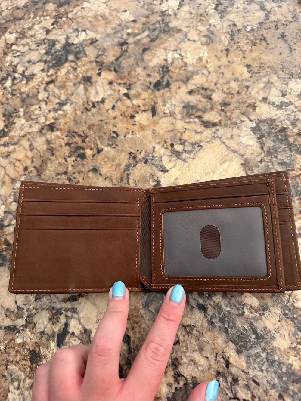 Men's Brown Leather Bi-Fold Wallet with Coin Window